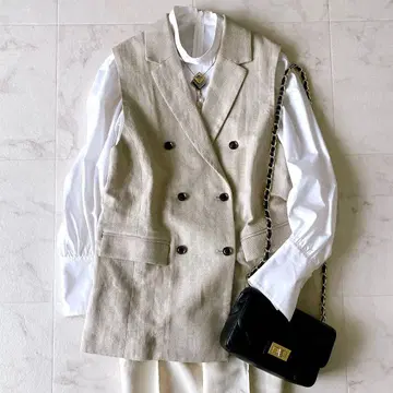 새상품급 라운지 드레스 린넨 믹스 헤링본 베스트 자켓