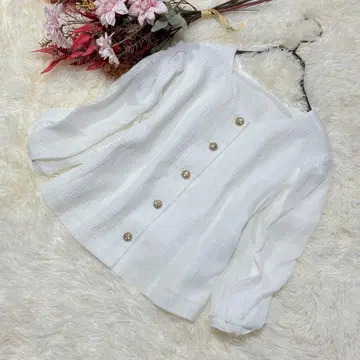 [컨디션 최상] 마리엘 카세트 블라우스 비쥬풍 린넨 혼방 자켓 화이트 9