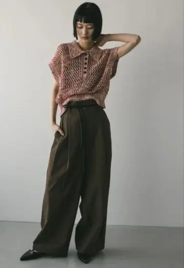 STYLEMIXER 스타일믹서 크로셰 폴로 니트 레드 계열 프리