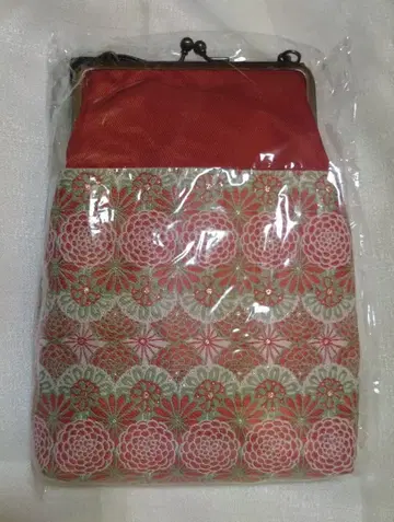 가마구치 파우치 빨간색과 다색 꽃무늬 숄더백