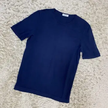 그랑사쏘 반팔 니트 크루넥 니트 네이비 코튼 52