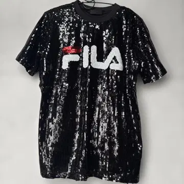 FILA 스팽글 반팔 T셔츠 블랙 댄스 의상으로도!