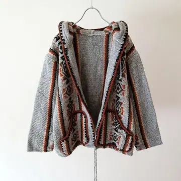 90s 에콰도르제 네이티브 무늬 핸드메이드 울 후드티