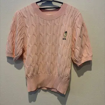 릴리 브라운 핑크 케이블 니트 반팔 스웨터