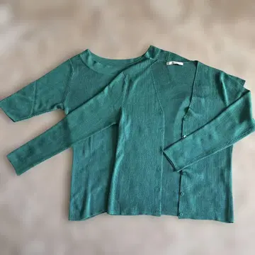 아나이 아세테이트 폴리에스테르 V넥 가디건 반팔 풀오버 앙상블