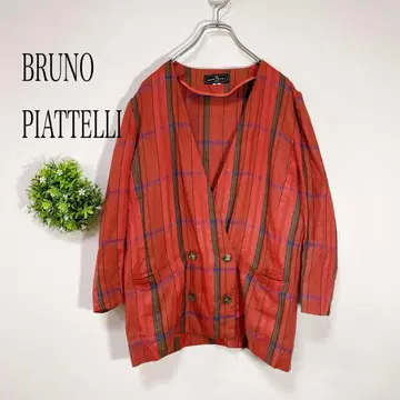 [브루노 피아텔리] 린넨 노카라 자켓 체크 무늬 더블 버튼