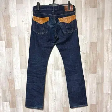 루드 갤러리 블랙 라벨 가죽 부품 데님 청바지 적귀 다크 네이비