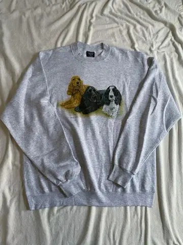 애니멀 맨투맨 구제 의류 90s USA제 강아지 그레이