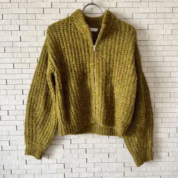 STYLEMIXER 스타일 믹서 더블 지퍼 라메 니트 가디건 옐로우 그린