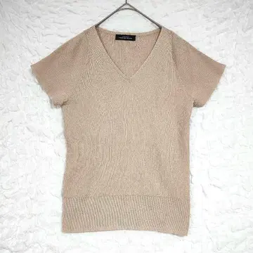그린라벨 베이지 V넥 니트 반팔 상의 S