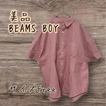 새상품급 BEAMS BOY 브로드 캔디 스트라이프 5부 소매 셔츠 F