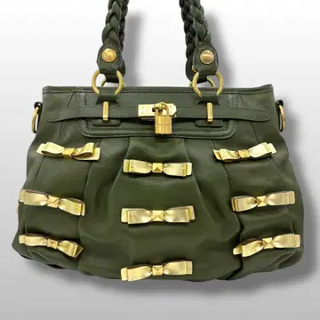 SamanthaThavasa 핸드백 가죽 골드 리본 그린