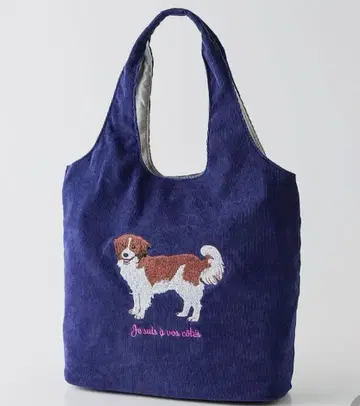 코이켈 강아지 자수 코듀로이 토트백