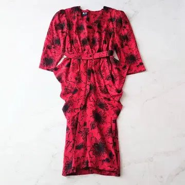 b 쇼와 레트로 버블 수트 원피스 프릴 벨트 꽃무늬 카슈쿨