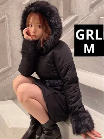 GRL kd13 퍼 후드 다운 코트 블랙 성숙한 귀여움