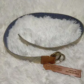 새상품급 안드레아 그레코 링 벨트 양면 사용 가능 베이지 체크 파랑 깅엄