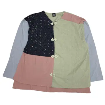 [merlot] 혼방 린넨 노카라 자켓 패치워크 이소재 (L)