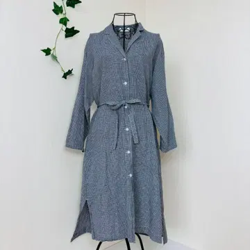 UNIQLO 코튼 린넨 셔츠 원피스 리본 블랙 화이트 린넨