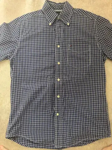 TOMMY HILFIGER 네이비/화이트 체크 반팔 셔츠