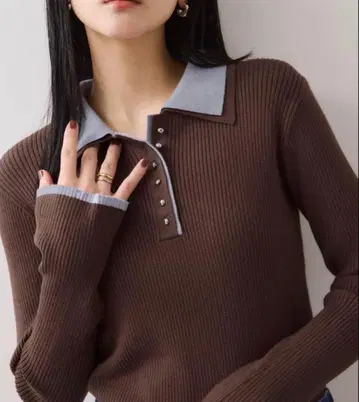 VIS 더블 칼라 폴로 니트탑