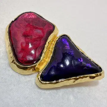 골드 컬러 레드 퍼플 유리 브로치