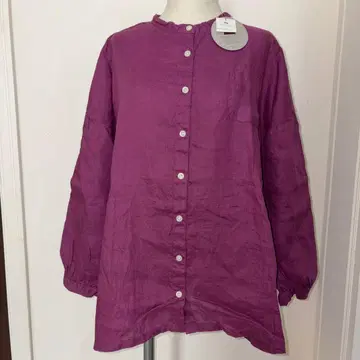 SUN VALLEY 린넨 100% 멋진 블라우스 퍼플 미사용 M