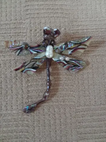 잠자리 브로치 돼지 가죽과 진주
