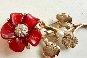 골동품 미사용 빨간색 레드 빅 사이즈 큐빅 vintage 브로치