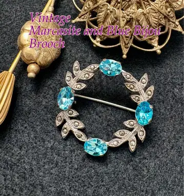 빈티지 영국 마카사이트 블루 비쥬 서클 브로치