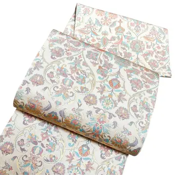 A 35 후쿠로 오비 육통 무늬 금실 당초 꽃무늬 순수 실크 기모노