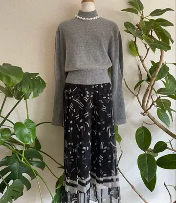 그레이스 콘티넨탈 음표 블랙 쉬폰 플리츠 스커트 0127