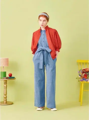 poppy 플라워 코튼 레이스 블라우스 빨간색