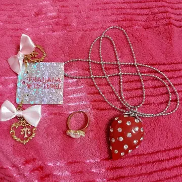 스트로베리 목걸이와 트라라 액세서리 세트 y2k 헤이세이 갸루