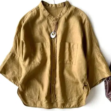 투모로우랜드 고급 프렌치 린넨 100% 밴드 카라 셔츠 블라우스 일본제