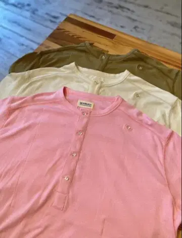 BEAMS BOY / 밀리터리 리브 헨리넥 롱 슬리브 핑크