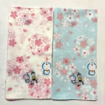 도라에몽 반다나 손수건 2장 세트 (벚꽃 자수 일본제)