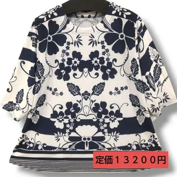 튜닉 꽃무늬 네이비 하와이안풍 이국적인 7부 소매 봄/여름 오리엔탈풍