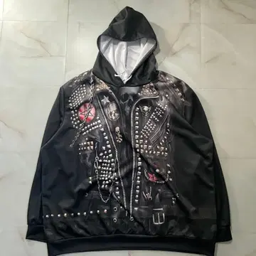 4XL 라이더스풍 후드티 스컬 스터드 풀 프린트 빅 실루엣