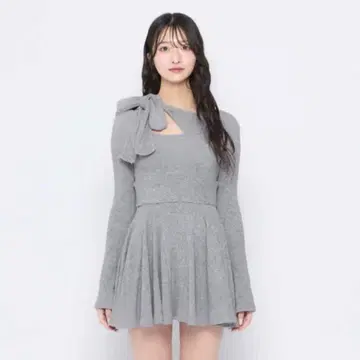 BUBBLES 숄더 리본 원피스 그레이