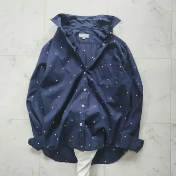 새상품급 마가렛호웰 긴팔 셔츠 겉옷 도트 네이비 x 화이트 시어코튼