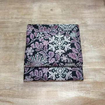 후쿠로 오비 눈꽃 보라색 라메 금박 호랑가시나무 포함