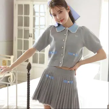 NICE CLAUP 폴로 칼라 반팔 니트 셋업 그레이