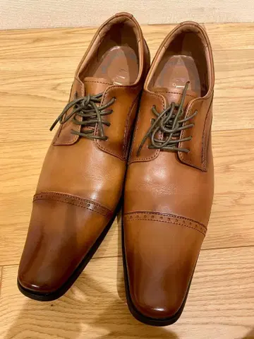 ELLE 브라운 가죽 스트레이트 팁 비즈니스 슈즈