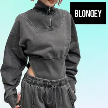 BLONDEY 하프 지퍼 집업 맨투맨 피그먼트 바디수트