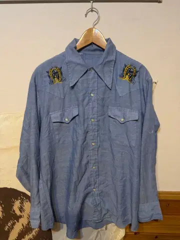 70s 웨스턴 바지 샴브레이 셔츠 자수 장식 바닥 포함