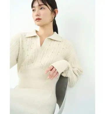 LAGUNAMOON 케이블 비쥬 I라인 니트 원피스 아이보리