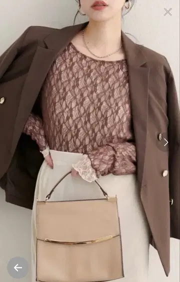 natural couture 리버서블 레이스 상의 브라운