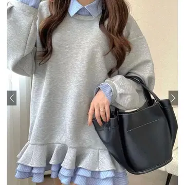 GRL 스트라이프 패턴 셔츠 레이어드 스타일 프릴 원피스 kz708