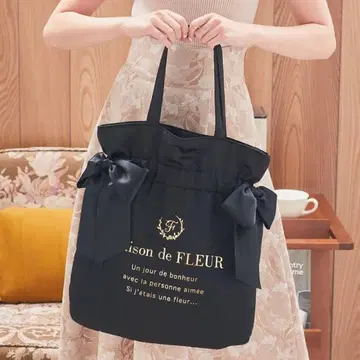 Maison de FLEUR 더블 리본 개더 토트백 블랙