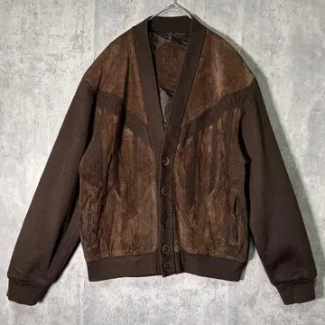 가죽 니트 절개 가디건 브라운 스페인산 빈티지